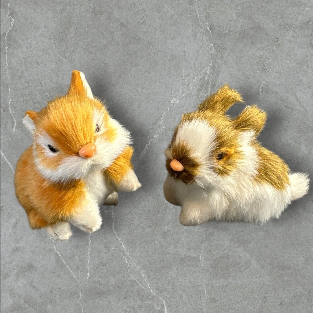 Set of 2 bunnies faux fur mini figurines decor 3 inch